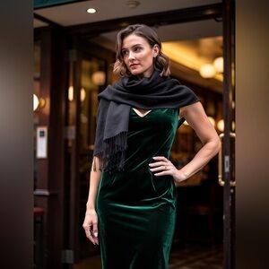 Pashmina solid black scarf fringe 74x29 inches approx long wrap shawl soft rayon